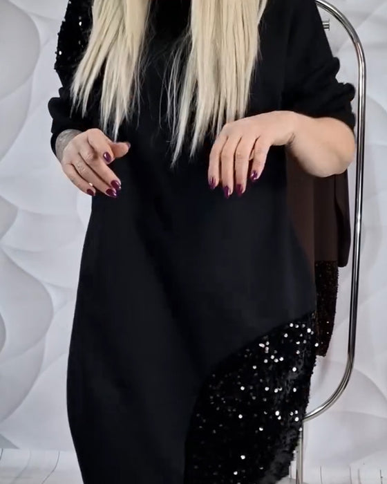 Jurk Ronde Hals Met Pailletten Patchwork