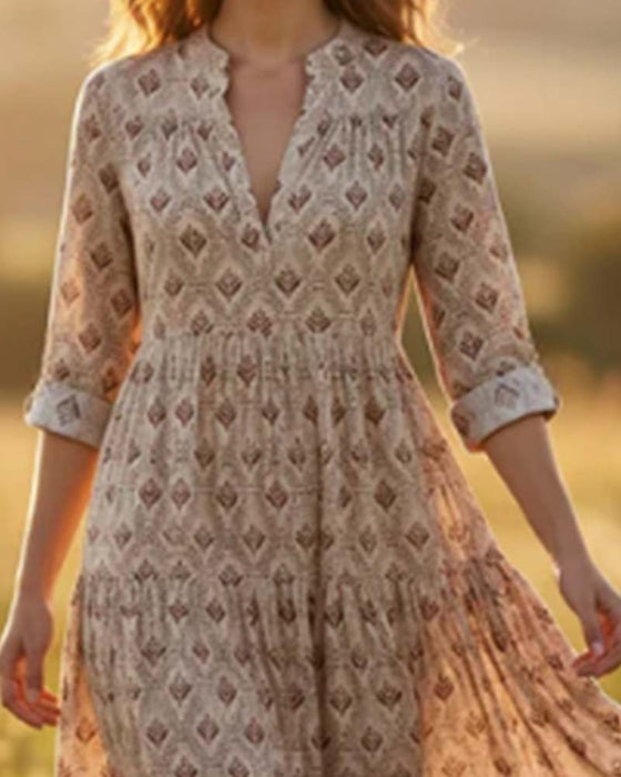 Jurk Vintage V-Hals Bloemen
