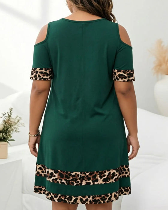 Jurk Ronde Hals Off-Shoulder Luipaard Hart