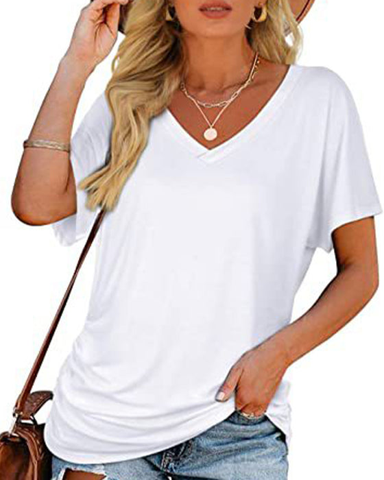 T-Shirt Geplisseerd Effen V-Hals