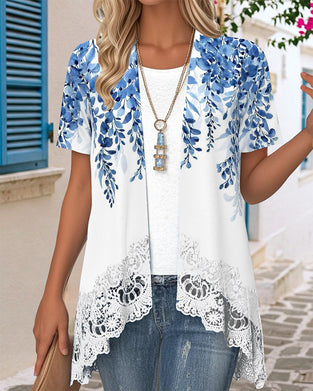 Blous Onregelmatig Faux Tweedelig Print