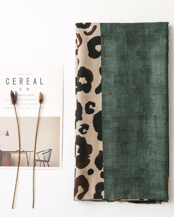 Dames Sjaal Luipaard Patchwork Print Franje Omslagdoek