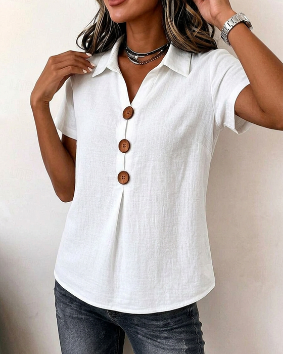 Blouse Slag Drie-Knoop Korte Mouw