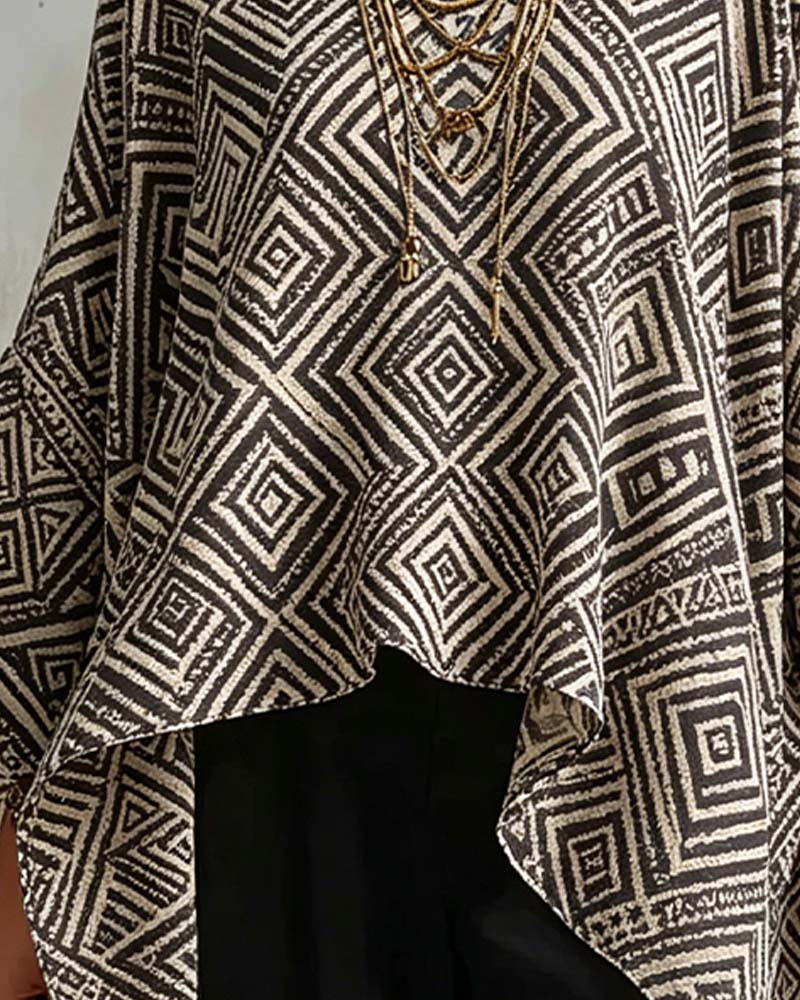 Blouse Diamant Patroon Onregelmatig Casual