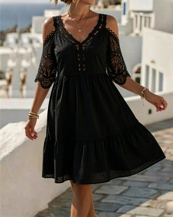 Jurken Kant Off-Shoulder Gelaagd Kort