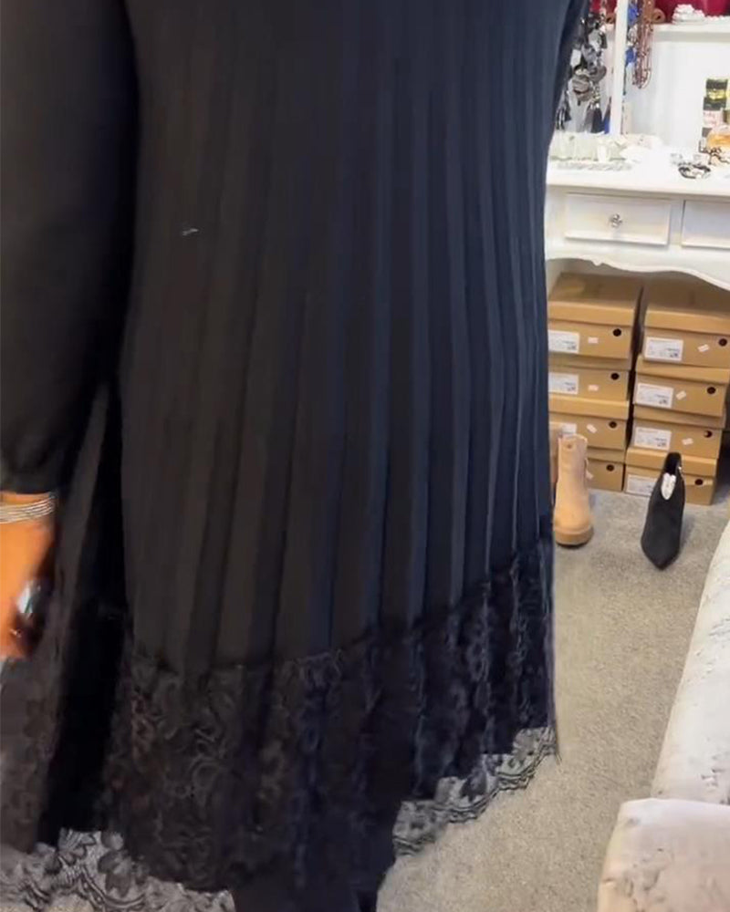 Wijde Jurk Met Ronde Hals En Plooien