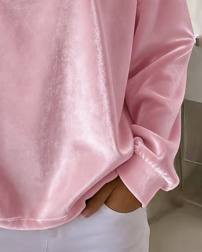 Blouse Ronde Hals Drop Schouder Relaxed Lange Mouw