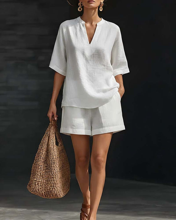 Set Casual Ellebooglange Mouw Top En Shorts
