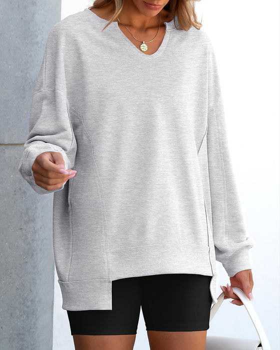 Sweater Kleine V-Hals Ruim Casual Lange Mouwen