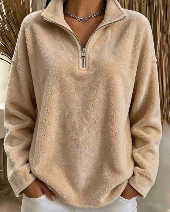 Sweatshirt Rits Kleine Staande Kraag Pullover