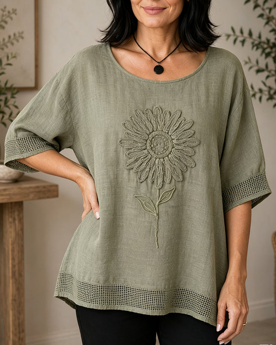 Blouse Zonnebloem Geborduurd Los