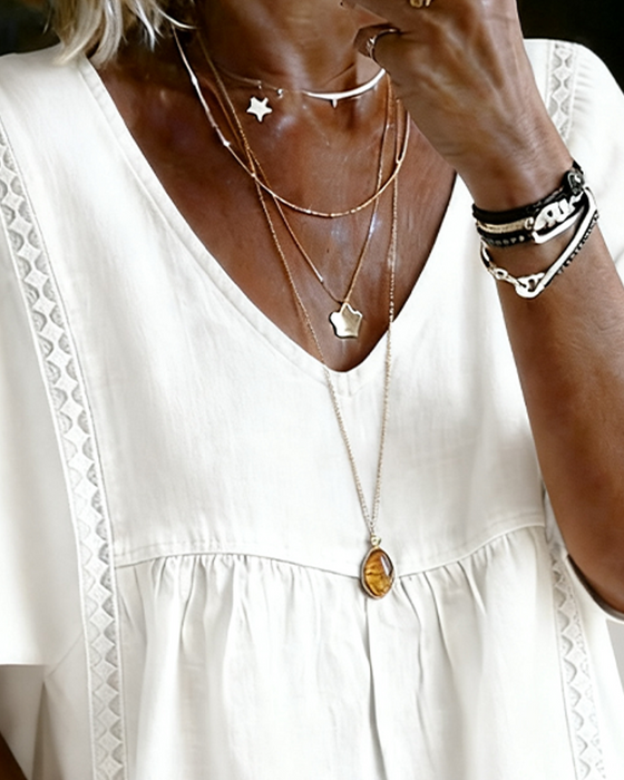 Blouse Los V-Hals Cape Stijl
