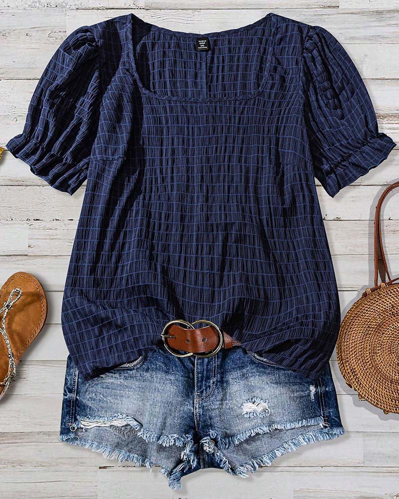 Blouse Met Pofmouwen En Ruitpatroon