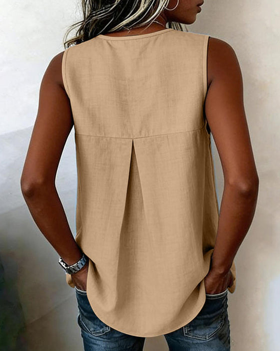 Blouse Trekkoord Mouwloos Knoop
