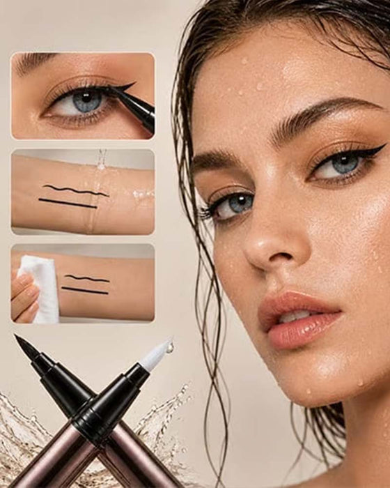 Dual-Tip Vloeibare Eyeliner – Scherpe Vleugels, Geen Uitloop, De Hele Dag 🖊️✨