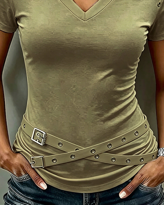 T-Shirt Kruisband Hol Uit Slim Pasvorm
