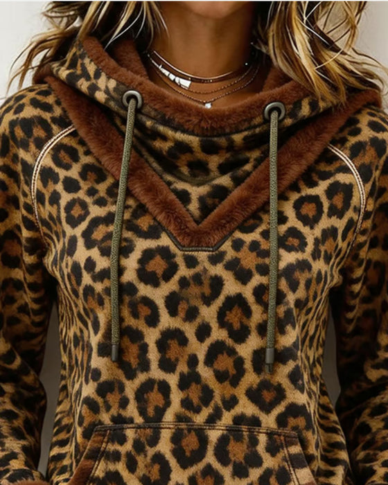 Sweatshirt Luipaardprint Met Capuchon Trekkoord