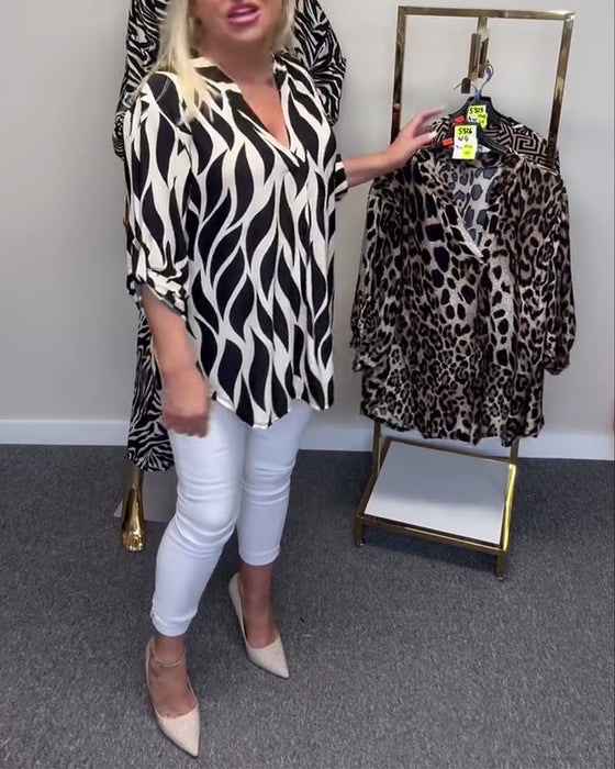 Casual blouse met V-hals en print