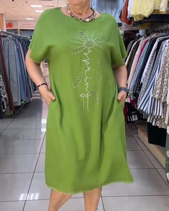 Jurk Ruw Rand Korte Mouw Los Casual