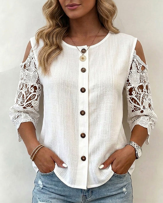 Blouse Uitsnijding Off-Shoulder Knoop