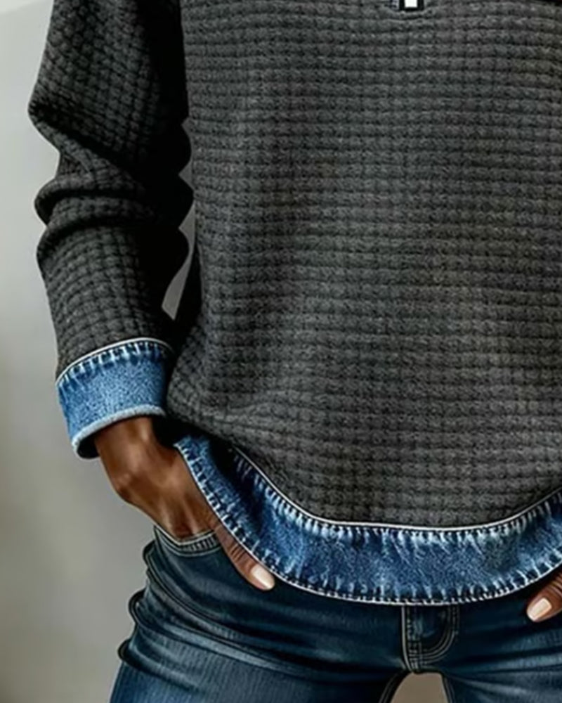 Sweatshirt Met Halve Rits En Kleurblokmotief