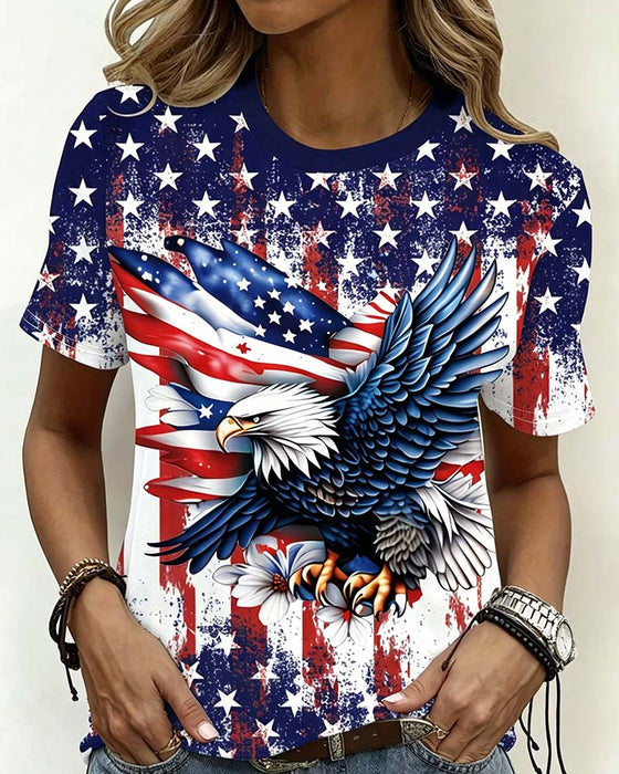 T-Shirt Sterren En Strepen Adelaar Print