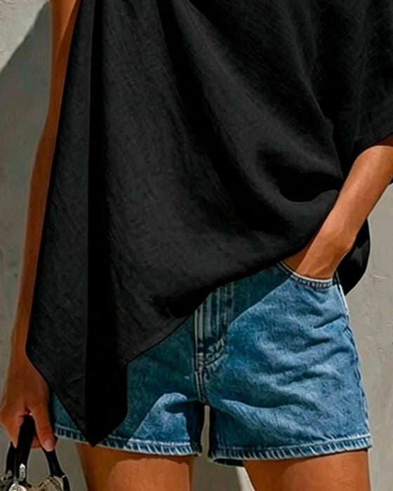 Blouses Een Schouder Knoop Asymmetrisch