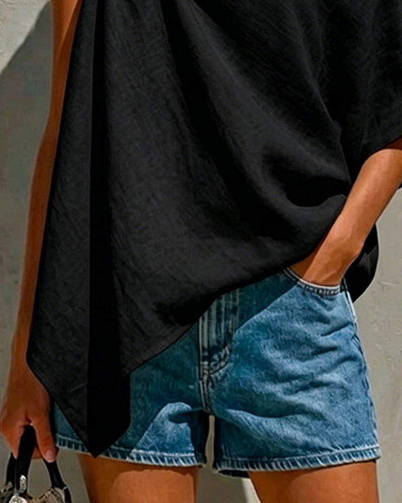 Blouses Een Schouder Knoop Asymmetrisch