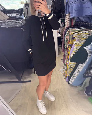 Casual opstaande kraag jurk met lange mouw en trekkoord