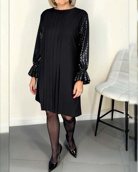 Effen Jurk Met Wijd Uitlopende Mouwen En Plooien