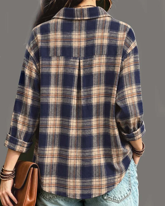 Blouse Kraag Geruit Langmouw
