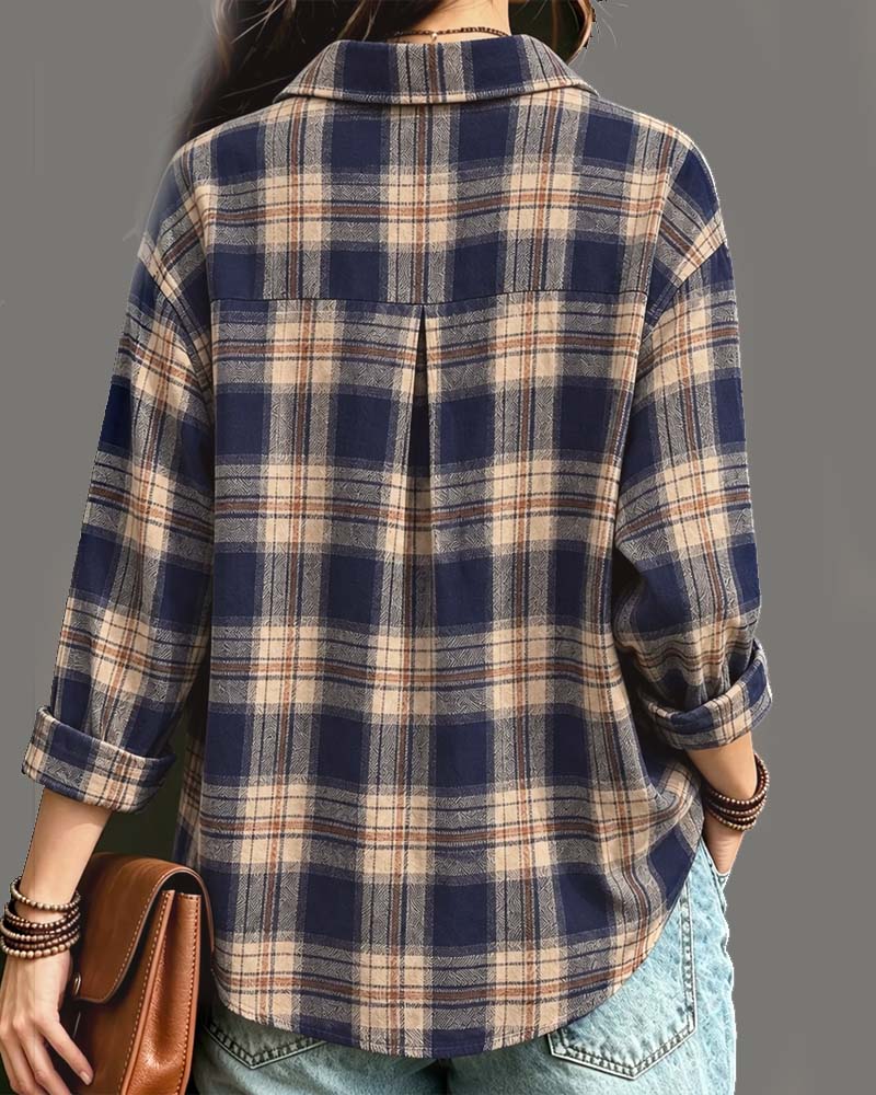 Blouse Kraag Geruit Langmouw