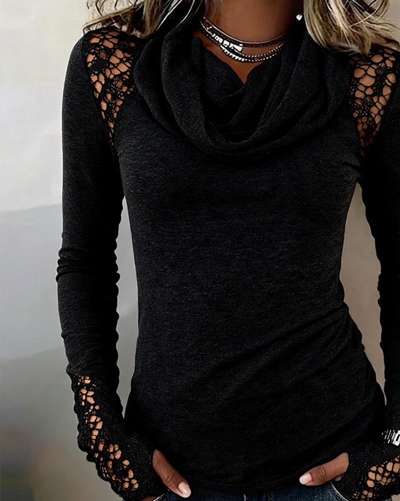 Blouse Slouchy Mock Hals Lange Mouw Uitsnede
