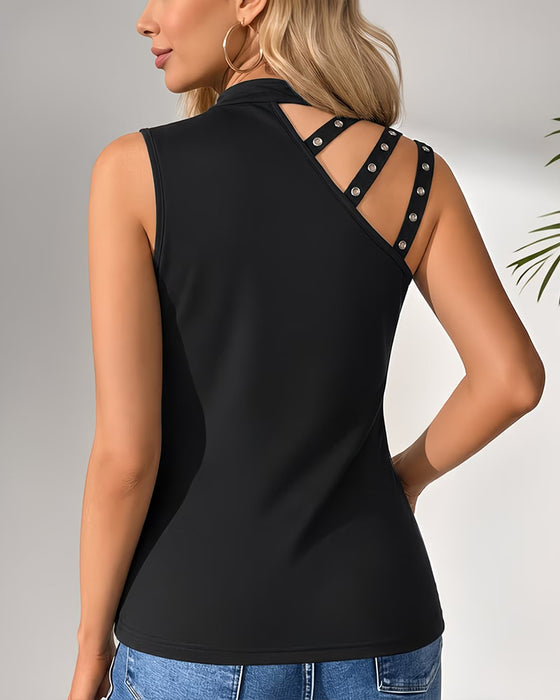 T-Shirt Effen Kleur Zonder Mouwen Ronde Hals