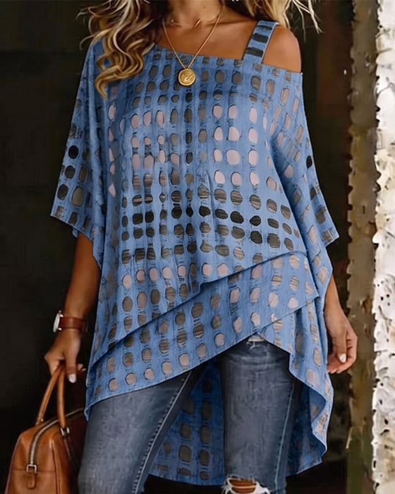 Blouse Stippenprint Een-Schouder Onregelmatig