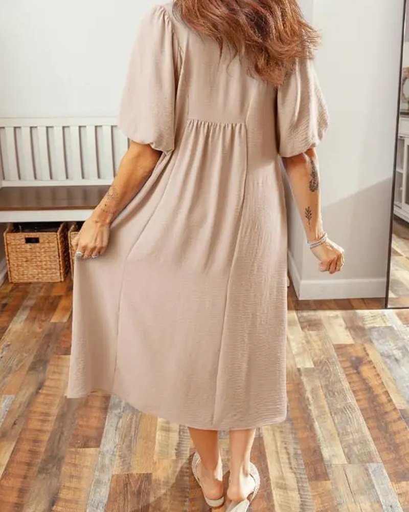 Jurk V-Hals Klep Pof Mouw Maxi