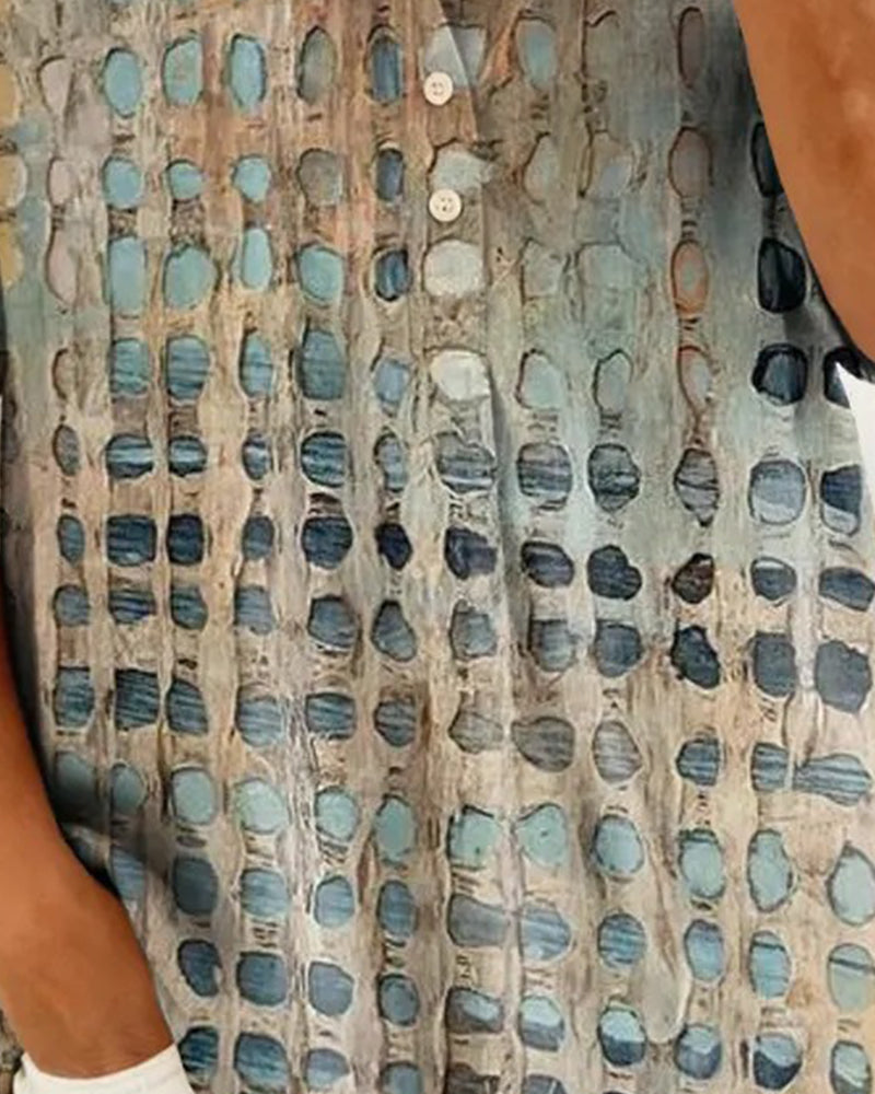 Blouse Stippenprint Knoop Half Knoopsluiting