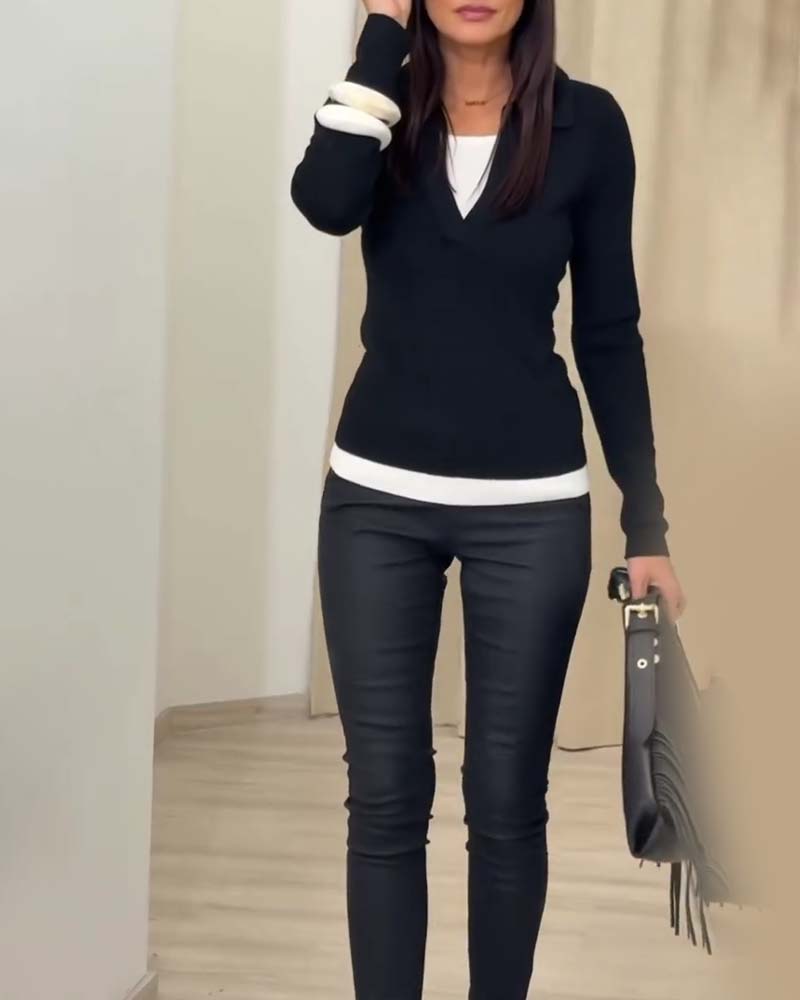 Modieuze Top In Colorblock Met Faux Tweedelige Look