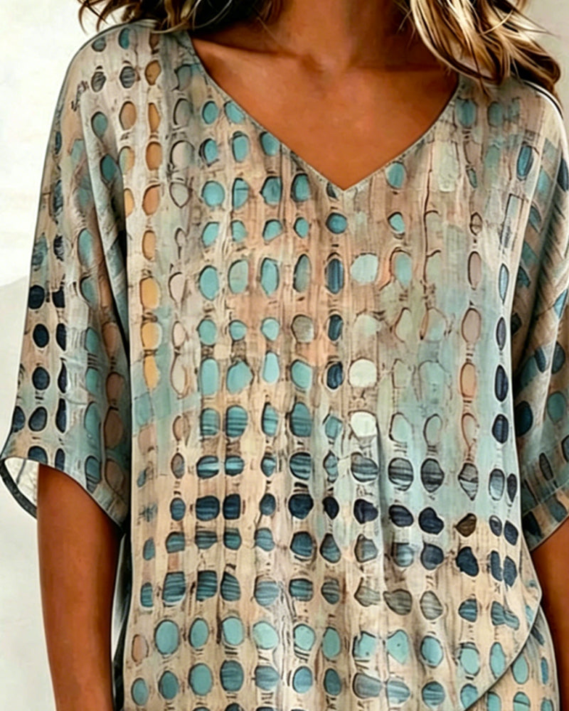 Blouse V-Hals Abstract Stip Afdruk Ontspannen