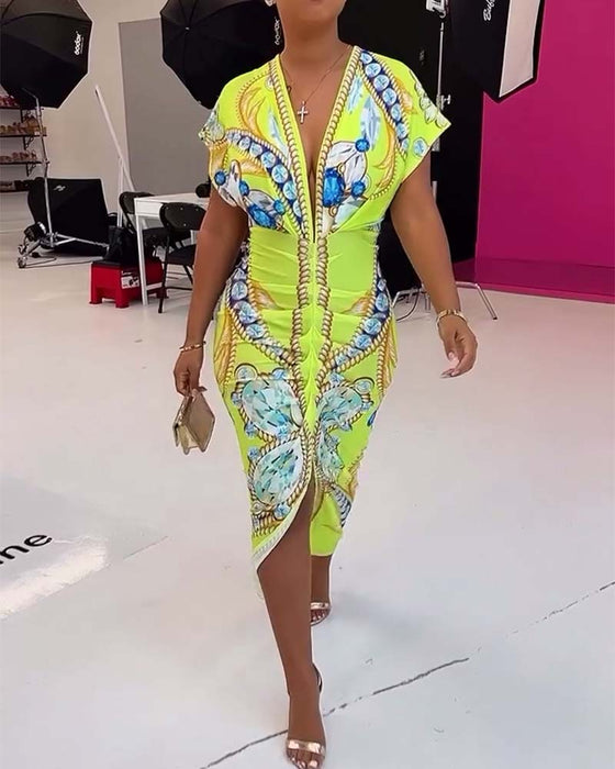 Jurk met diepe V-split en print