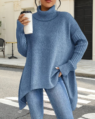 Losse Trui met Hoge Kraag en Onregelmatige Snit