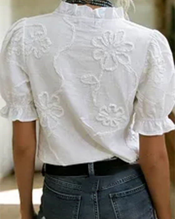 Blouse V-Hals Ruche Rand Pofmouw