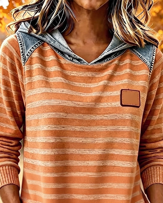 Hoodie Patchwork Streep Casual