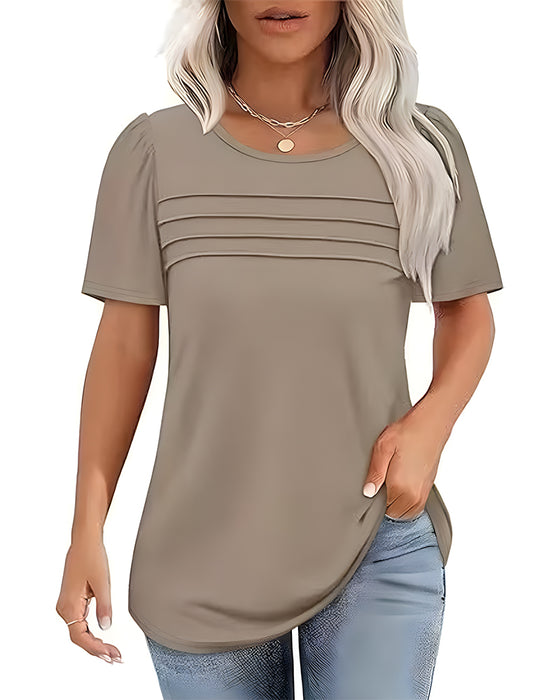 T-Shirt Geplisseerd Los Ronde Hals Korte Mouw
