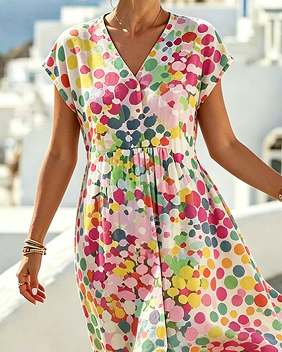 Jurk Polka Dot V-Hals Taille