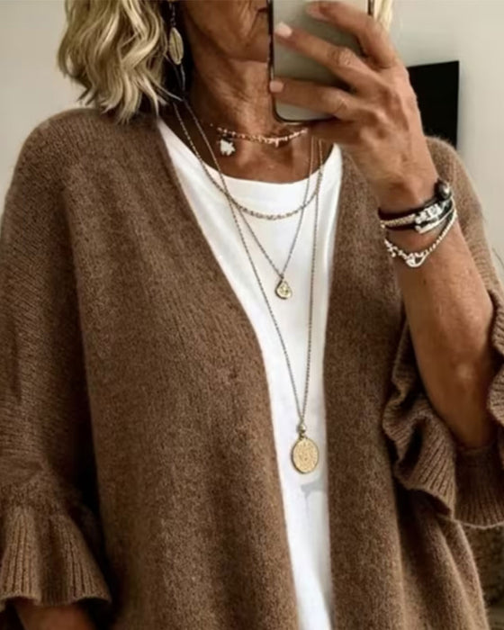 Cardigan Effen Kleur Ruches Mouw