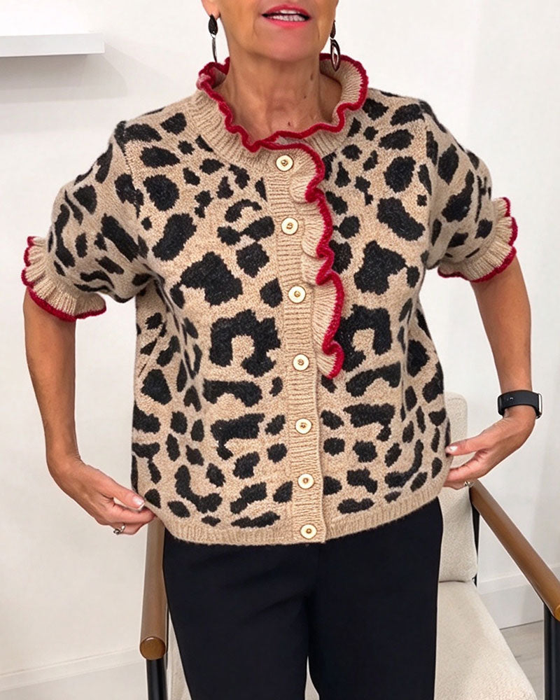 Pullover Ruche Korte Mouw Luipaardprint