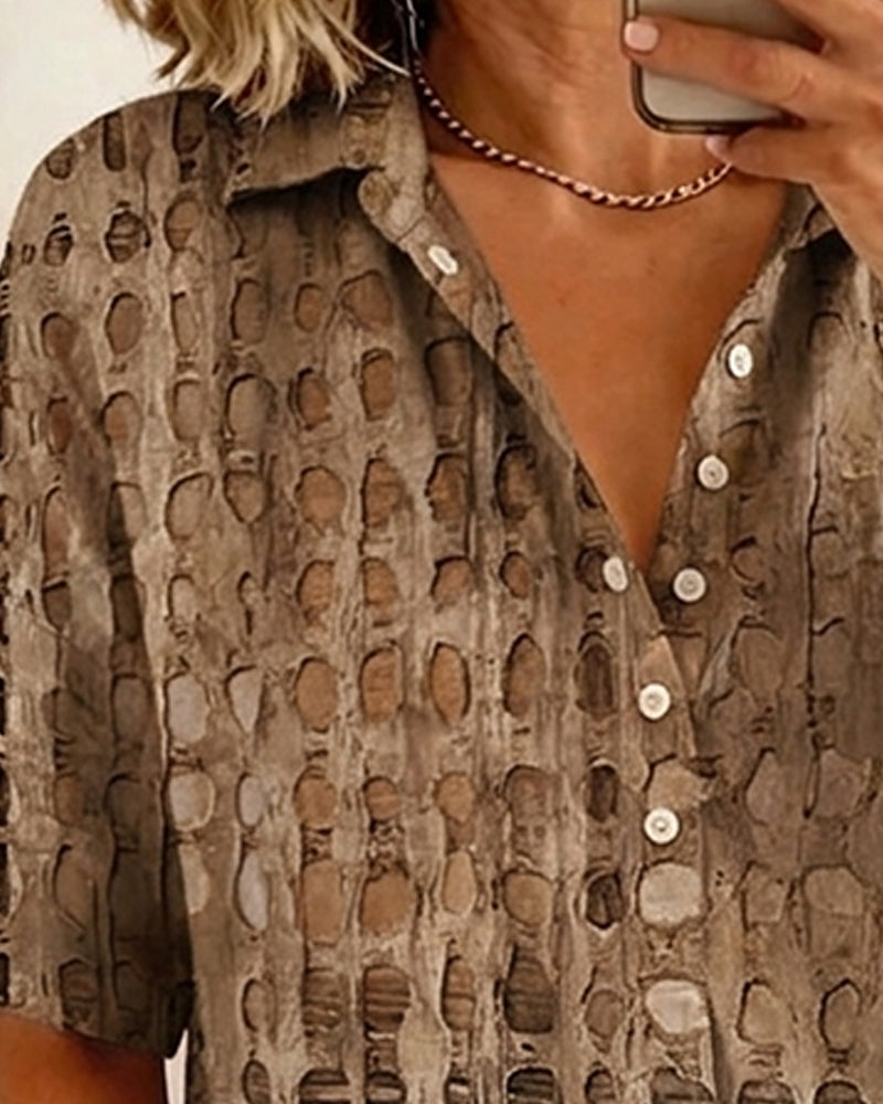 Blouse Stippenprint Knoop Half Knoopsluiting