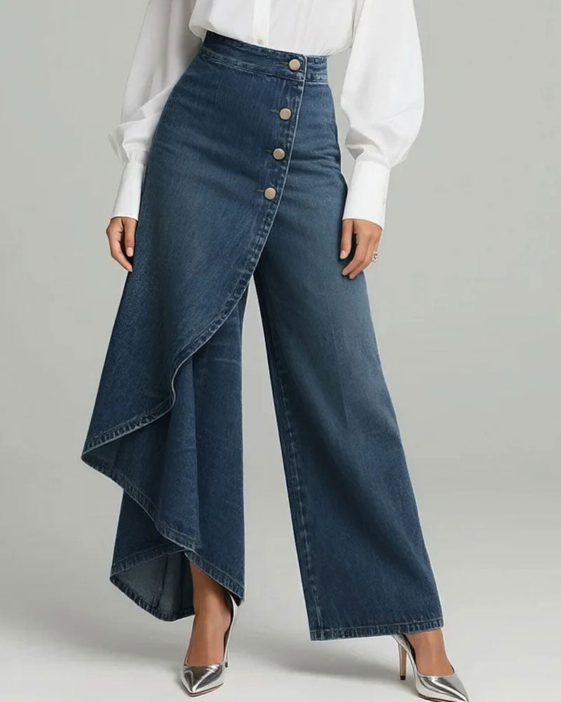 Broek Asymmetrisch Wikkel Denim Wijd Pijp