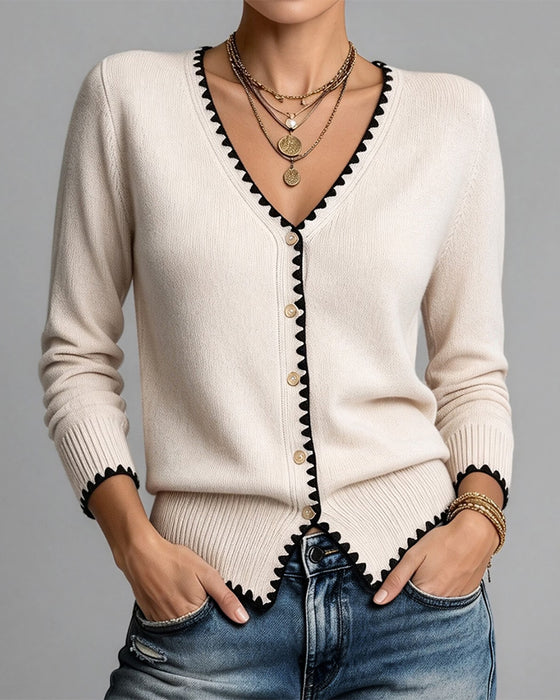 Cardigan V-Hals Knoopsluiting Contrast
